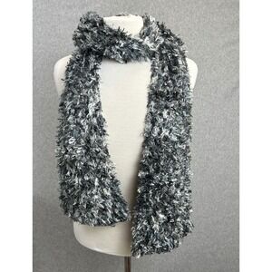Cejon Scarf Gray Black White Shaggy Eyelash Knit Fuzzy Winter Accessory Womens